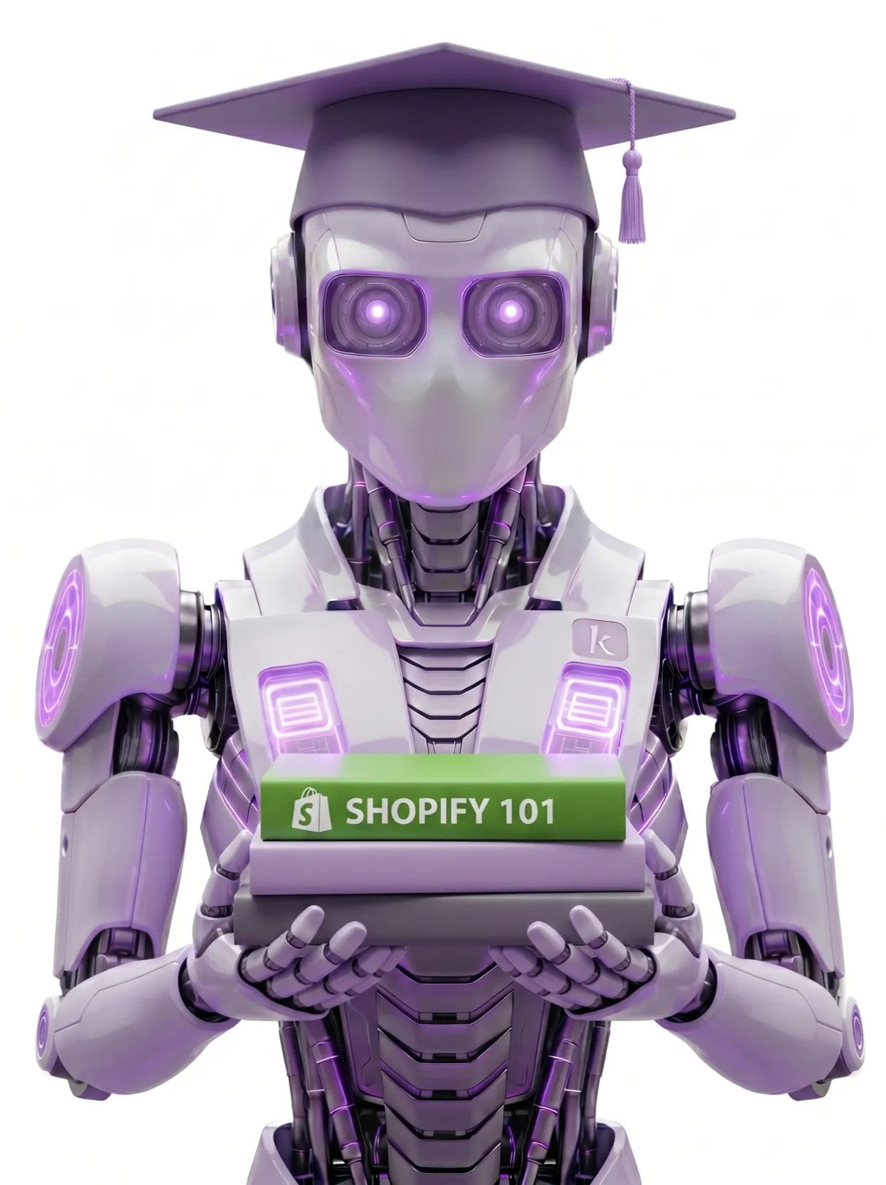 klorr robot holding Shopify books